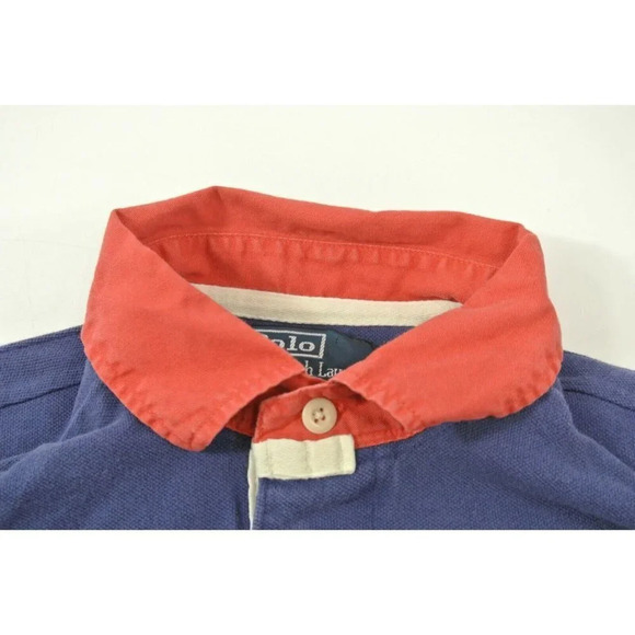 Polo Ralph Lauren Shirt Navy Blue w/ Red Collar RLPC Crest Custom Fit Mens Small - Picture 7 of 10